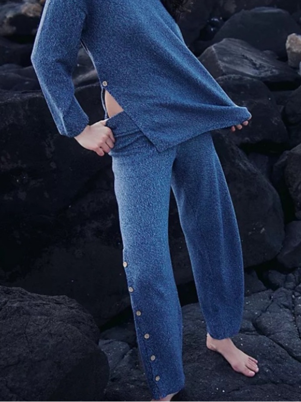 Free People SET: Button Up Sweater Set, 100% Cotton Blue Sea Combo, NEW - Picture 4 of 10